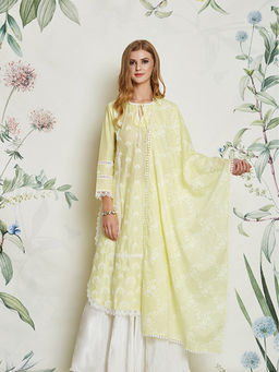 Mulmul - Diamond Embroidered Yellow Dupatta