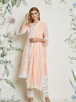 Mulmul - Peach Crinkled Dupatta