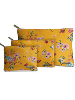 DailyObjects - Mustard Floral Stash Pouch Set of 3