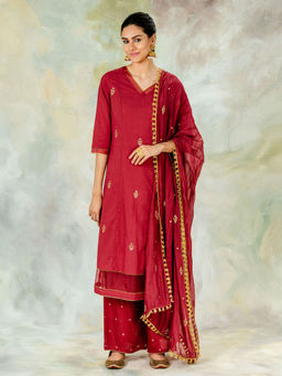 MANDIRA WIRK - Embroidered Gota Kurta With Pant And Dupatta (Set of 3)