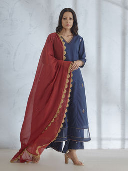 MANDIRA WIRK - Embroidered Gota Kurta With Palazzo And Dupatta (Set of 3)