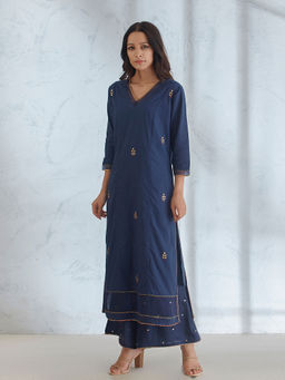 MANDIRA WIRK - Embroidered Gota Kurta With Palazzo And Dupatta (Set of 3)