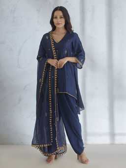MANDIRA WIRK - Navy Embellished Kurta With Dhoti Pant And Dupatta (Set of 3)