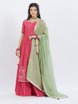 MANDIRA WIRK - Fuchsia Kurta Sharara (Set Of 3)