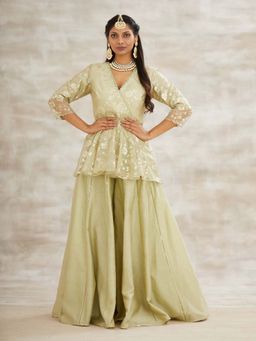 MANDIRA WIRK - Green Embellished Top with Sharara (Set of 2)