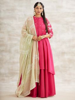 MANDIRA WIRK - Pink Embellished Festive Kurta with Sharara and Dupatta (Set of 3)
