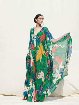 MANDIRA WIRK - Multi-Color Printed Chiffon Kaftan With Slip (Set Of 2)