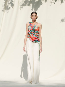 MANDIRA WIRK - White Printed Crepe Top With Palazzo (Set Of 2)