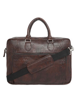 FUR JADEN - Brown Crocodile Texture Faux Leather Laptop Bag