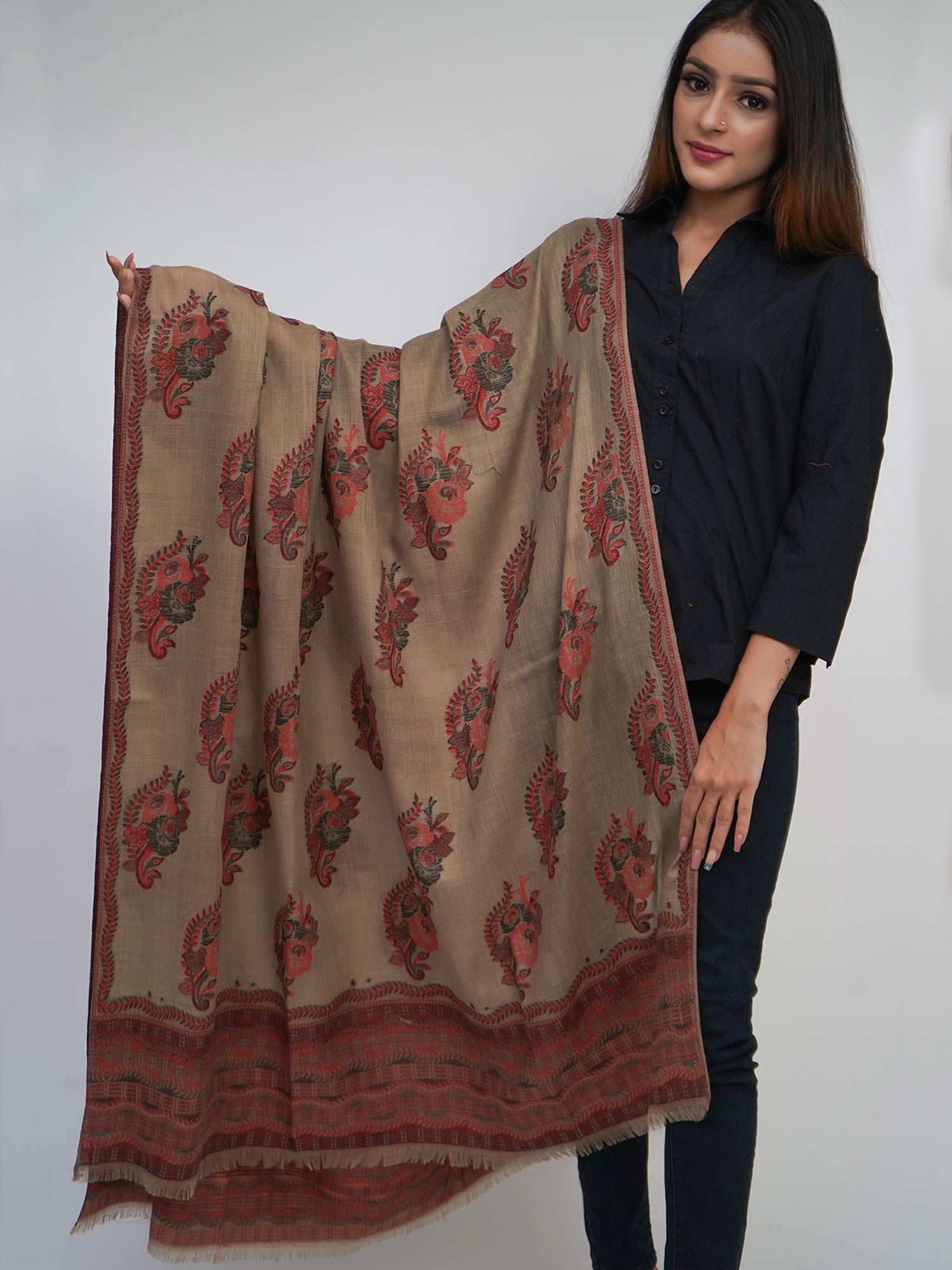 mizash Women's Pashmina Carpet Kaani Cutting Jaal, Designer Floral Pattern, Soft & Warm Shawl-picture-35