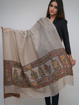 Mizash - Women's Fine Wool Paisley Palla, Self Texture All Over, Pashmina, Kashmiri Soft & Warm Shawl