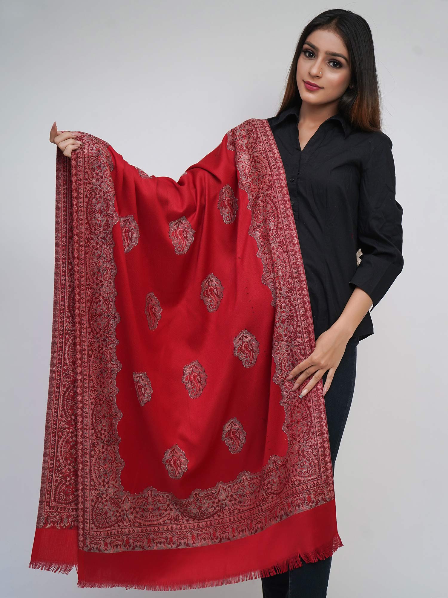 mizash Women's Wool Blend, Designer Paisley Pattern, Soft Woven Stole-picture-32