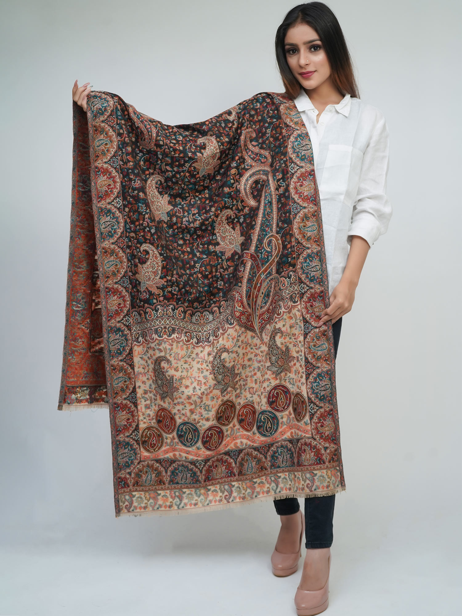 mizash Women's Fine Wool Kaani Jaal, Floral Paisley Pattern, Kashmiri Soft & Warm Stole-picture-14