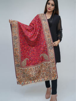 Mizash - Women's Fine Wool Kaani Jaal, Floral Paisley Pattern, Kashmiri Soft & Warm Stole