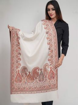 Mizash - Women's Fine Wool, Paisley Palla with Designer Border, Kashmiri Woven Soft & Warm Stole