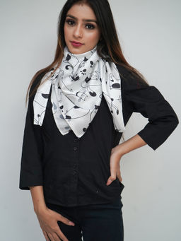 Mizash - Silk Satin, Animal Sketch Print, Soft, Scarf