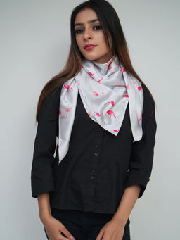Mizash - Silk Satin, Flamingo Print, Soft, Scarf