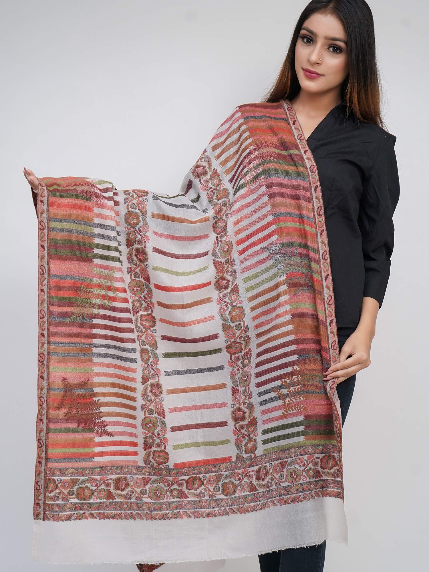 mizash Women's Kanni Cutting Jaal, Fine Wool , Pashmina, Soft and Warm, Kashmiri Luxury Stole-picture-37