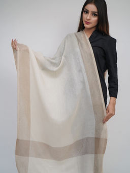 Mizash - Women's Fine Wool Pashmina, Self Embellished Border, Extra Soft, Warm Stole