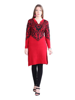 Montrex - Red Printed Mandarin Neck Casual Kurti