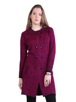 Montrex - Magenta Checks High Neck Casual Jacket