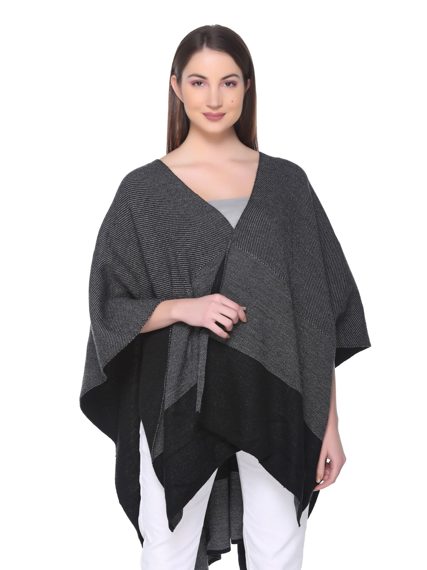 montrex Grey Printed Plunging Neck Casual Cape-picture-42