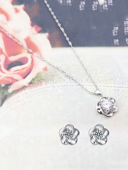 Yellow Chimes - Trendy Collection Flower Designer Silver Plated Crystal Pendant Set