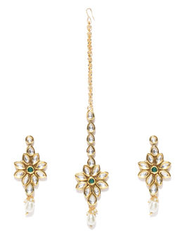 Jewels Galaxy - Gold Toned Stone Studded Earrings With Maang Tikka