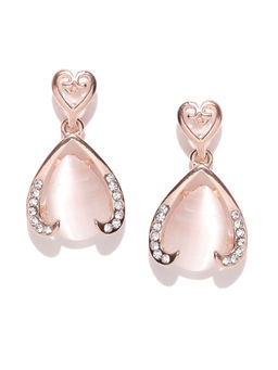 Jewels Galaxy - Rose Gold Toned Heart Shaped Drop Earrings