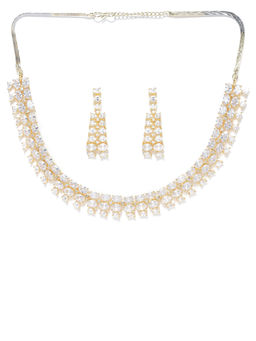 Jewels Galaxy - White Gold Toned Luxuria Stone Studded Necklace With Earrings