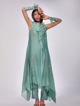 Myoho - Green Chevron Cowled Kurta