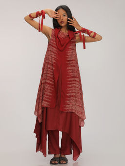 Myoho - Maroon Shibori Double Layer Kurta