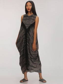 Myoho - Black Shibori Side Cowl Dress