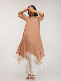 Myoho - Beige & Off White Double Layer Kurta