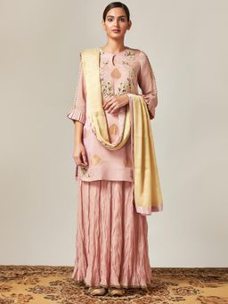 Myoho - Rose Pink Chanderi Crushed Skirt
