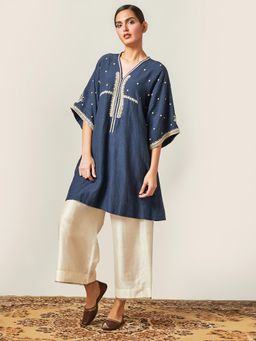 Myoho - Midnight Blue Embroidered Linen Kaftan