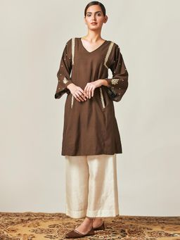 Myoho - Off White Chanderi Flared Palazzo
