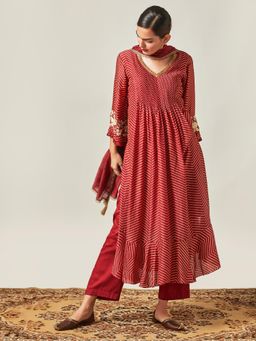 Myoho - Burgundy Printed Pintucked Kurta