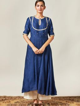 Myoho - Dark Blue Embroidered Kurta