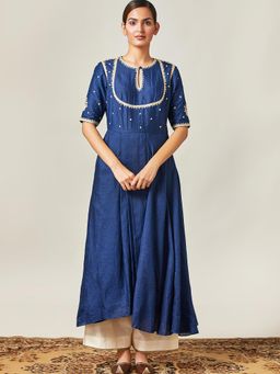 Myoho - Off White Chanderi Flared Palazzo