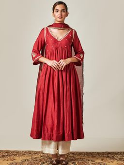 Myoho - Off White Chanderi Flared Palazzo