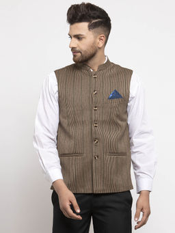 NEUDIS - Olive Stripes Nehru Jacket