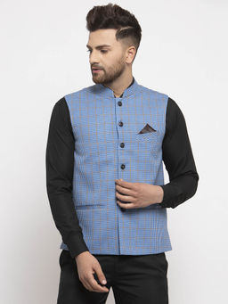 NEUDIS - Blue Woven Nehru Jacket
