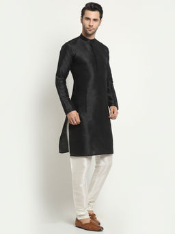 NEUDIS - Black Solid Dupion Silk Long Kurta For Men