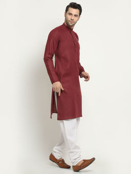 NEUDIS - Wine Cotton Solid Long Kurta Pajama Set For Men