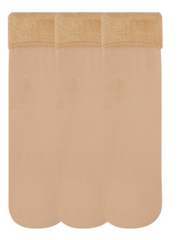 NEXT2SKIN - N2S NEXT2SKIN Women Nylon Fur Winter Socks - Pack Of 3 Pairs - Beige (Free Size)