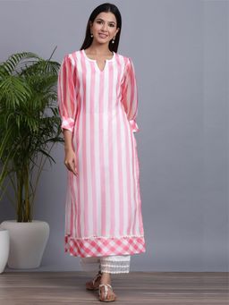 Gillori - Organza Striped Kurta And Palazzo (Set of 2)