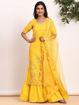 Gillori - Tuscan Yellow Kurta And Sharara With Dupatta (Set of 3)