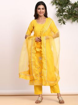 Gillori - Lurex Sunshine Yellow Kurta And Pant With Dupatta (Set of 3)