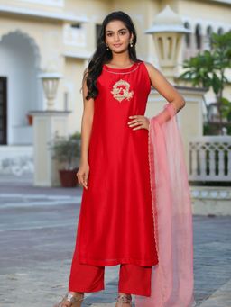 Gillori - Zardozi Chanderi Kurta And Palazzo With Dupatta (Set of 3)